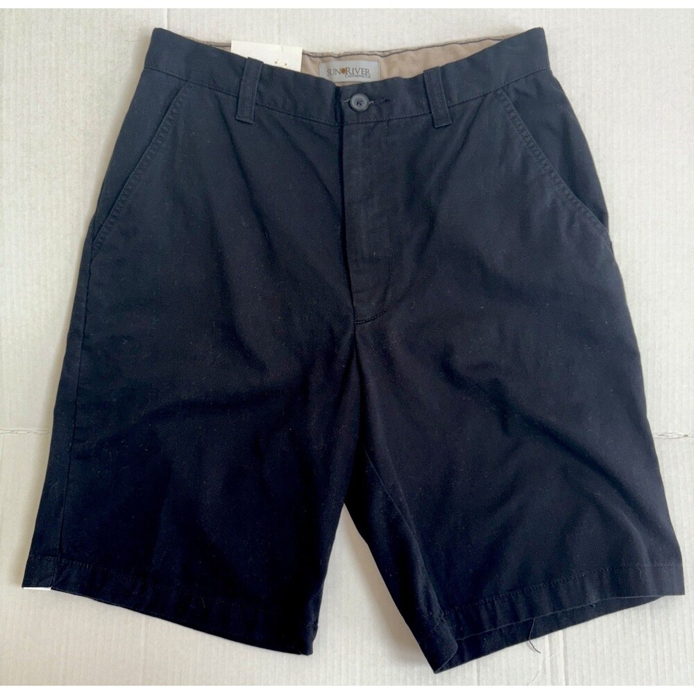 NWT Mens Sun River Clothing Co Black Cotton Flat Front Bermuda Shorts Size 30